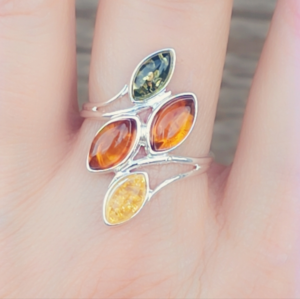 Multi Amber Sterling Gemstone Ring SZ 7 OR 8